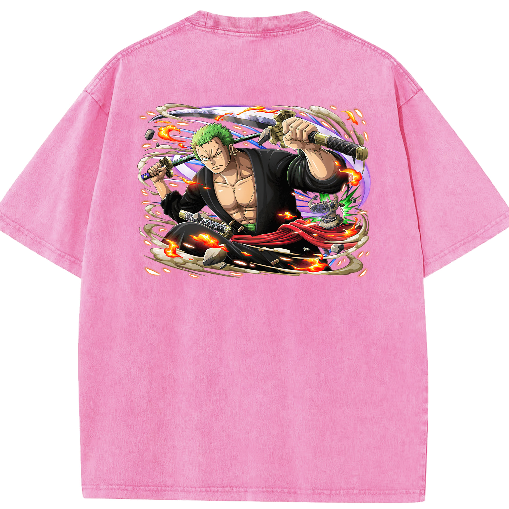 ワンピース ロロノア・ゾロ ONE PIECE Roronoa Zoro 綿100% ヴィンテージ風 半袖Tシャツ（背面プリント）